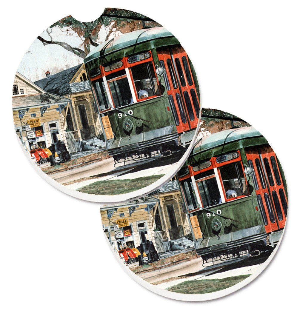 New Orleans Street Car Set of 2 Cup Holder Car Coasters 8108CARC by Caroline&#39;s Treasures