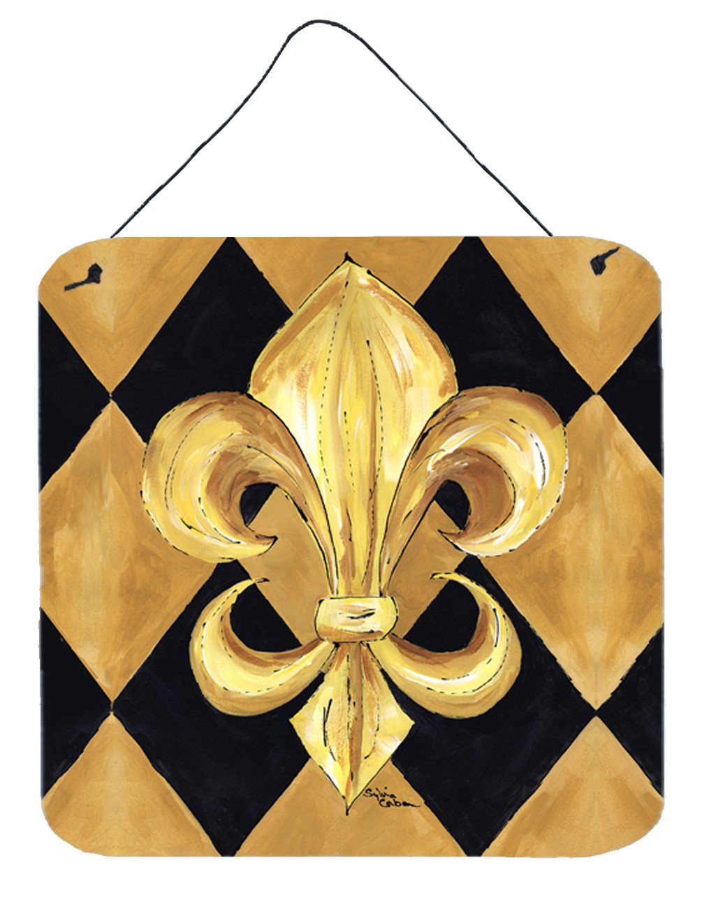 Black and Gold Fleur de lis New Orleans Wall or Door Hanging Prints by Caroline's Treasures