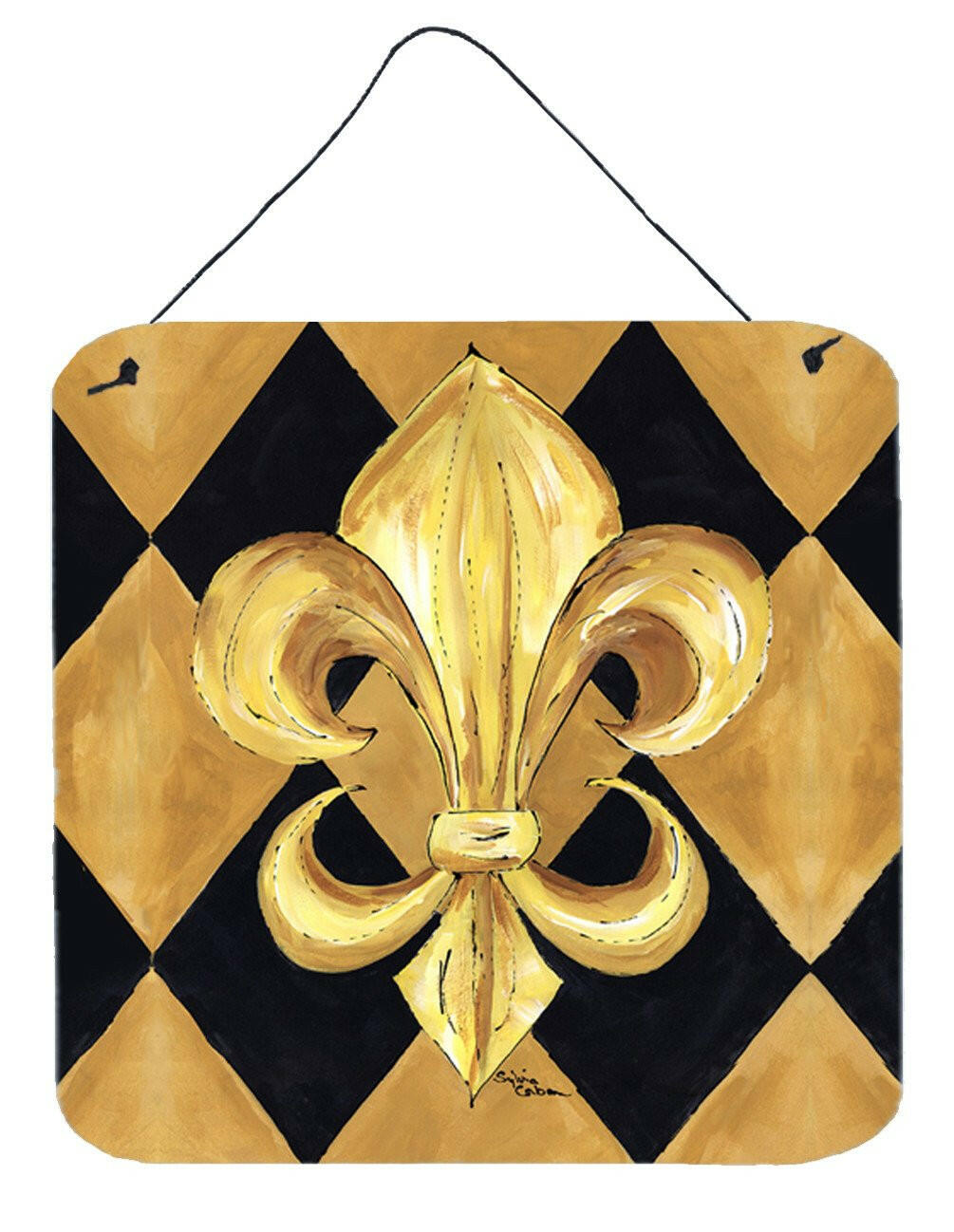 Black and Gold Fleur de lis New Orleans Wall or Door Hanging Prints by Caroline&#39;s Treasures