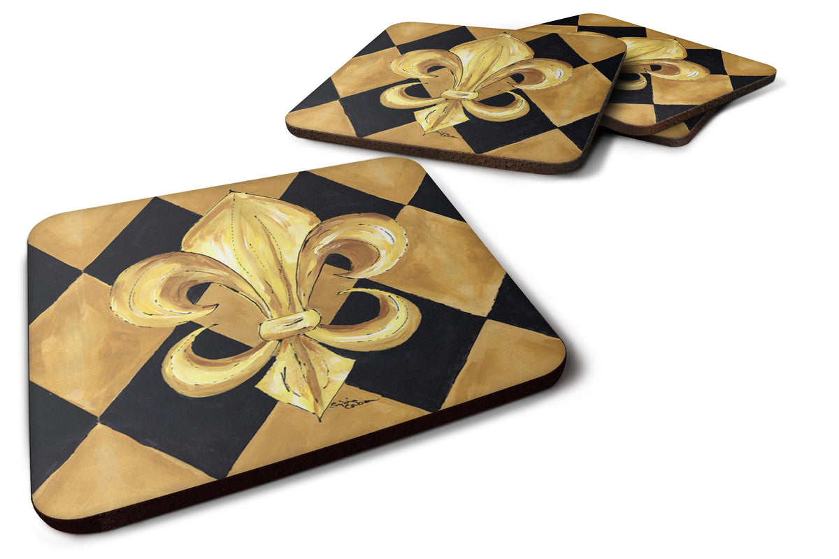 Set of 4 Black and Gold Fleur de lis New Orleans Foam Coasters - the-store.com