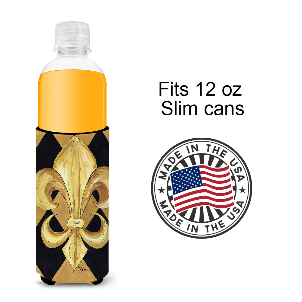 Black and Gold Fleur de lis New Orleans Ultra Beverage Insulators for slim cans 8125MUK