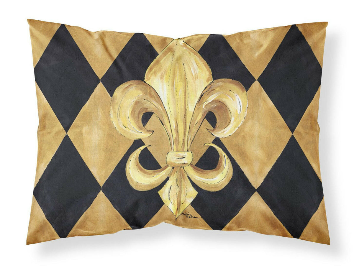 Black and Gold Fleur de lis New Orleans Moisture wicking Fabric standard pillowcase by Caroline&#39;s Treasures