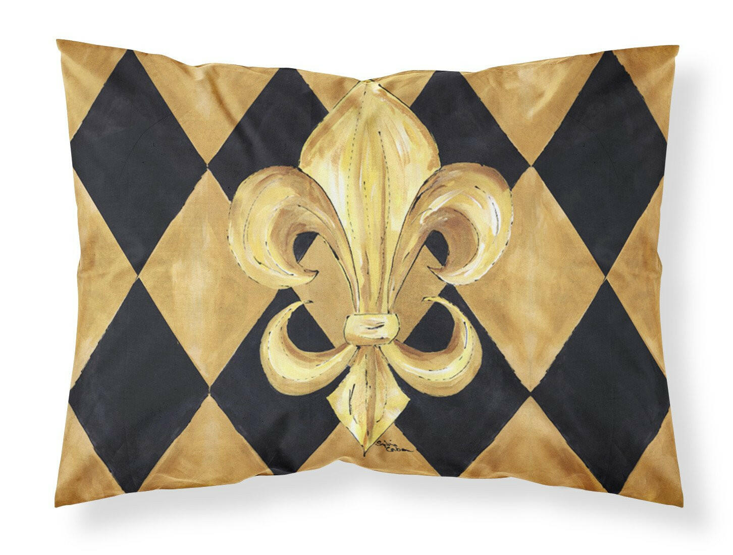Black and Gold Fleur de lis New Orleans Moisture wicking Fabric standard pillowcase by Caroline's Treasures
