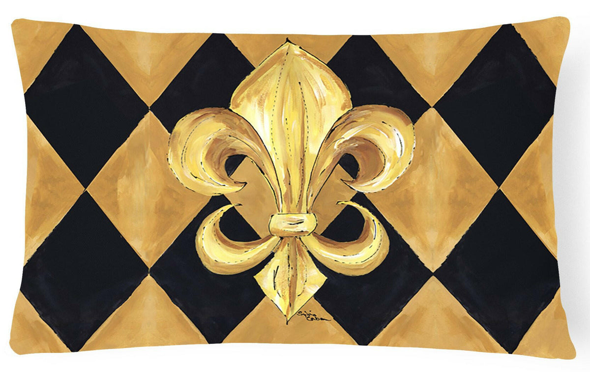 Black and Gold Fleur de lis New Orleans   Canvas Fabric Decorative Pillow by Caroline&#39;s Treasures