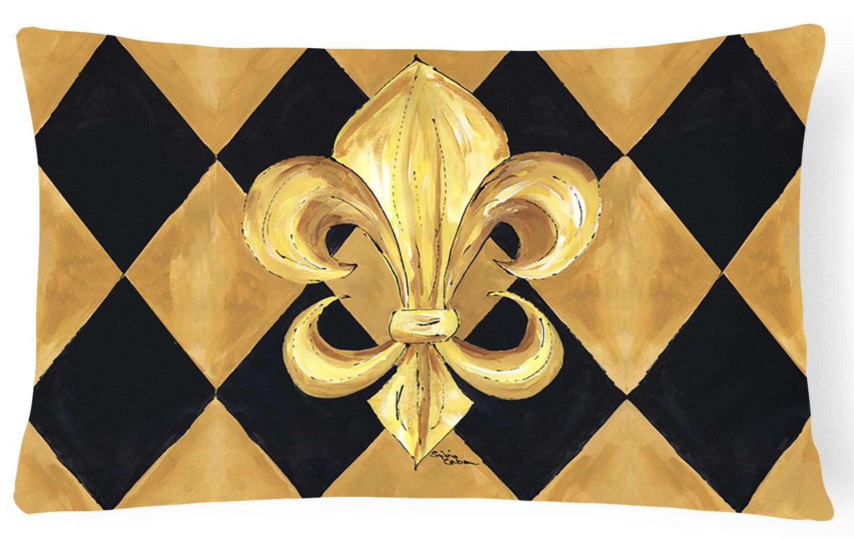 Black and Gold Fleur de lis New Orleans   Canvas Fabric Decorative Pillow by Caroline's Treasures