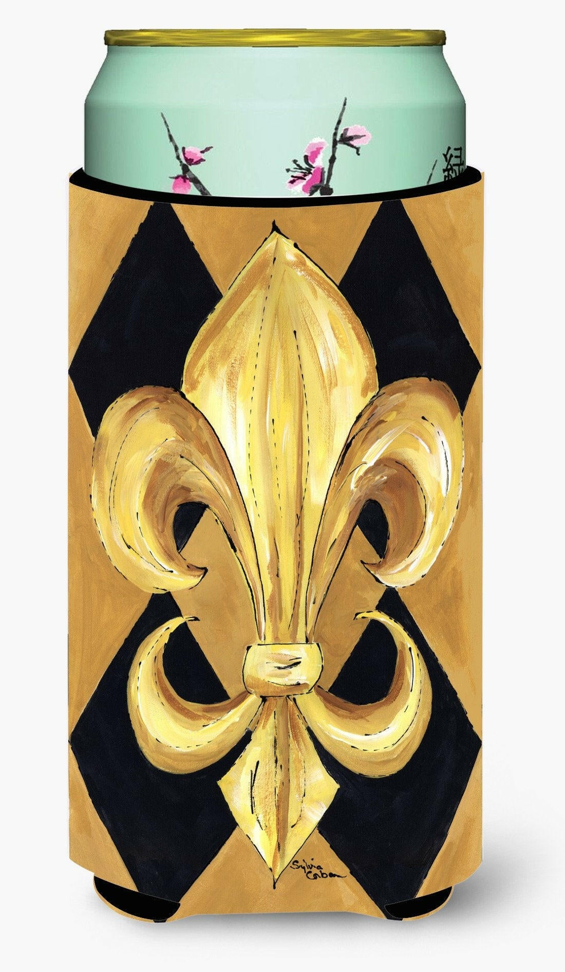 Black and Gold Fleur de lis New Orleans Tall Boy Beverage Insulator Beverage Insulator Hugger 8125TBC by Caroline&#39;s Treasures