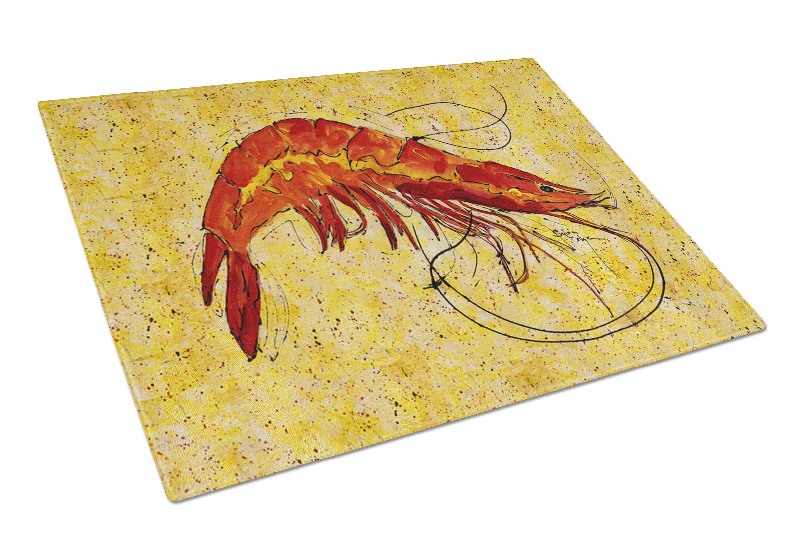 Cooked Shrimp on Yellow speckle Glass Cutting Board by Caroline's Treasures