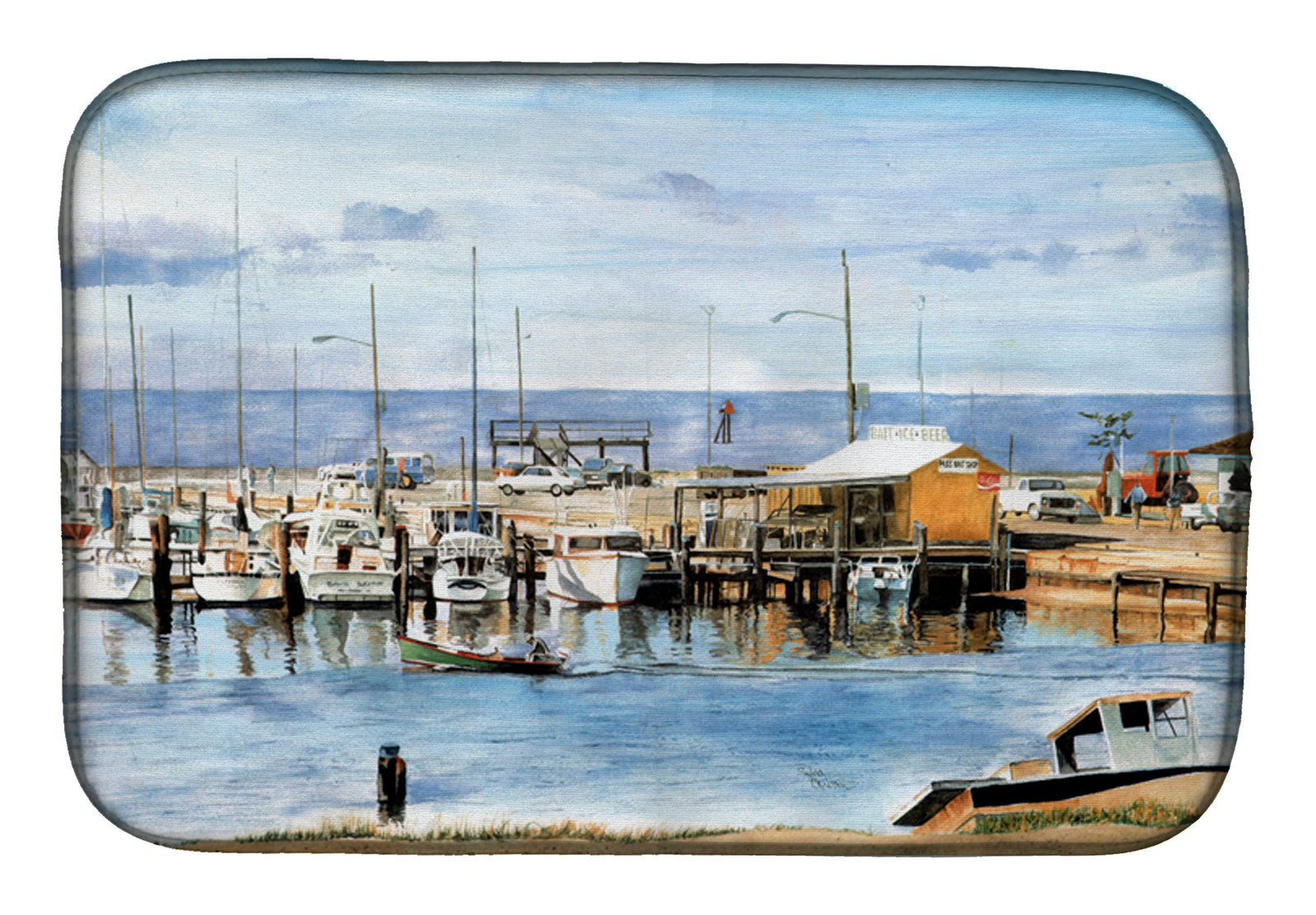 Caroline's Treasures The Pass Bait Shop Dish Drying Mat – Absorbent, Artistic Kitchen Essentials 8129DDM