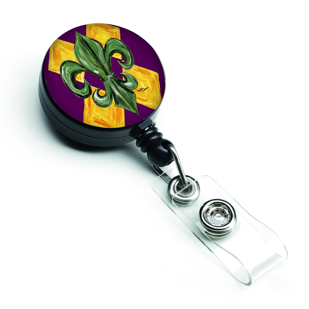 Mardi Gras Fleur de lis Purple Green and Gold Retractable Badge Reel 8133BR