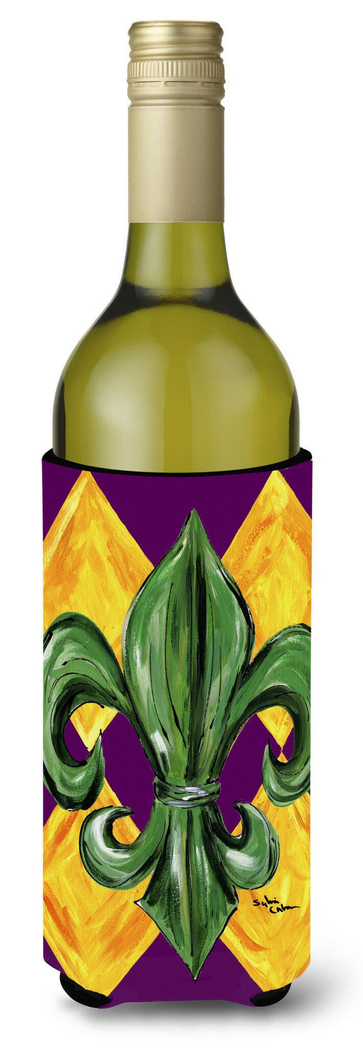 Mardi Gras Fleur de lis Wine Bottle Beverage Insulator Beverage Insulator Hugger by Caroline&#39;s Treasures