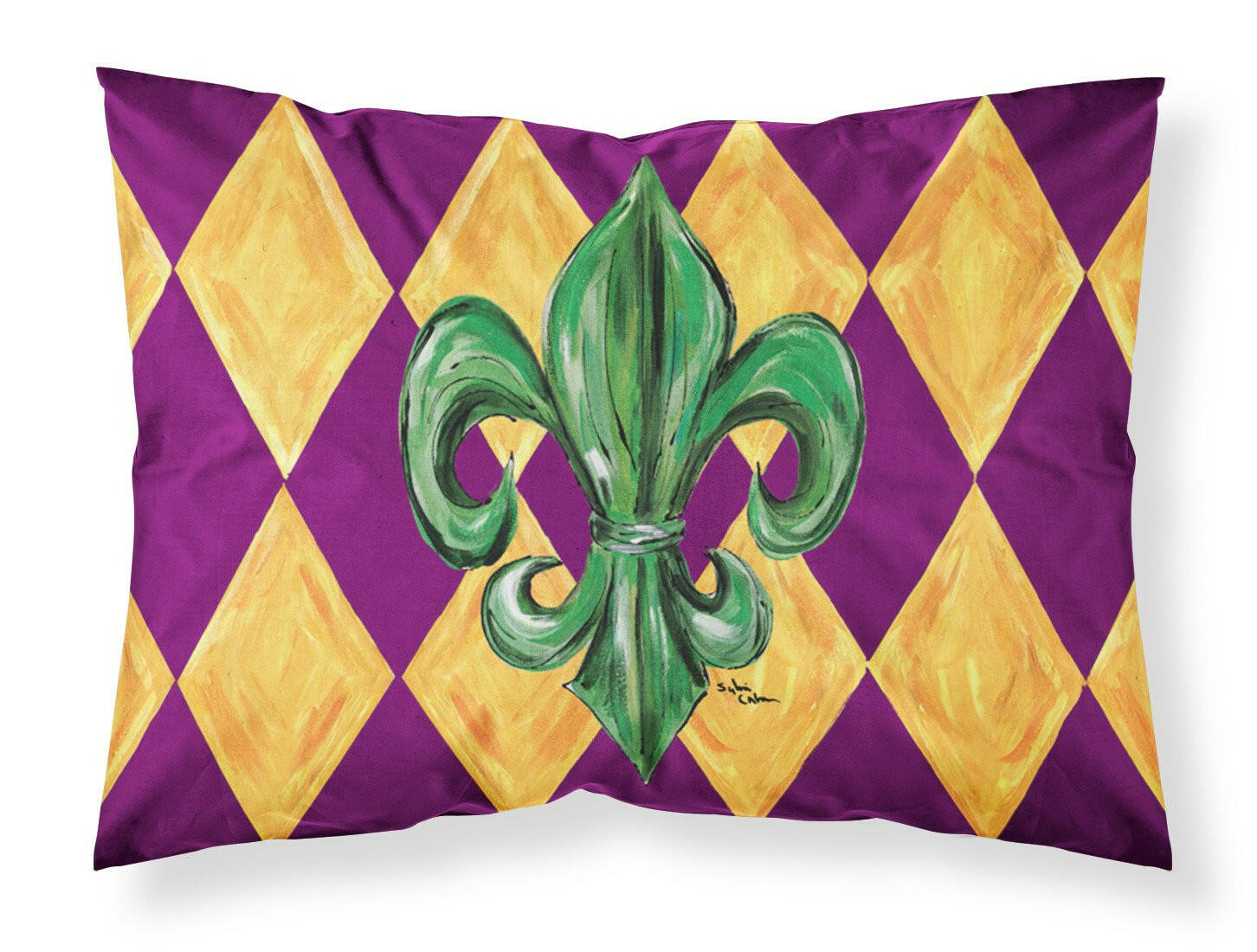 Mardi Gras Fleur de lis Purple Green and Gold Moisture wicking Fabric standard pillowcase by Caroline's Treasures