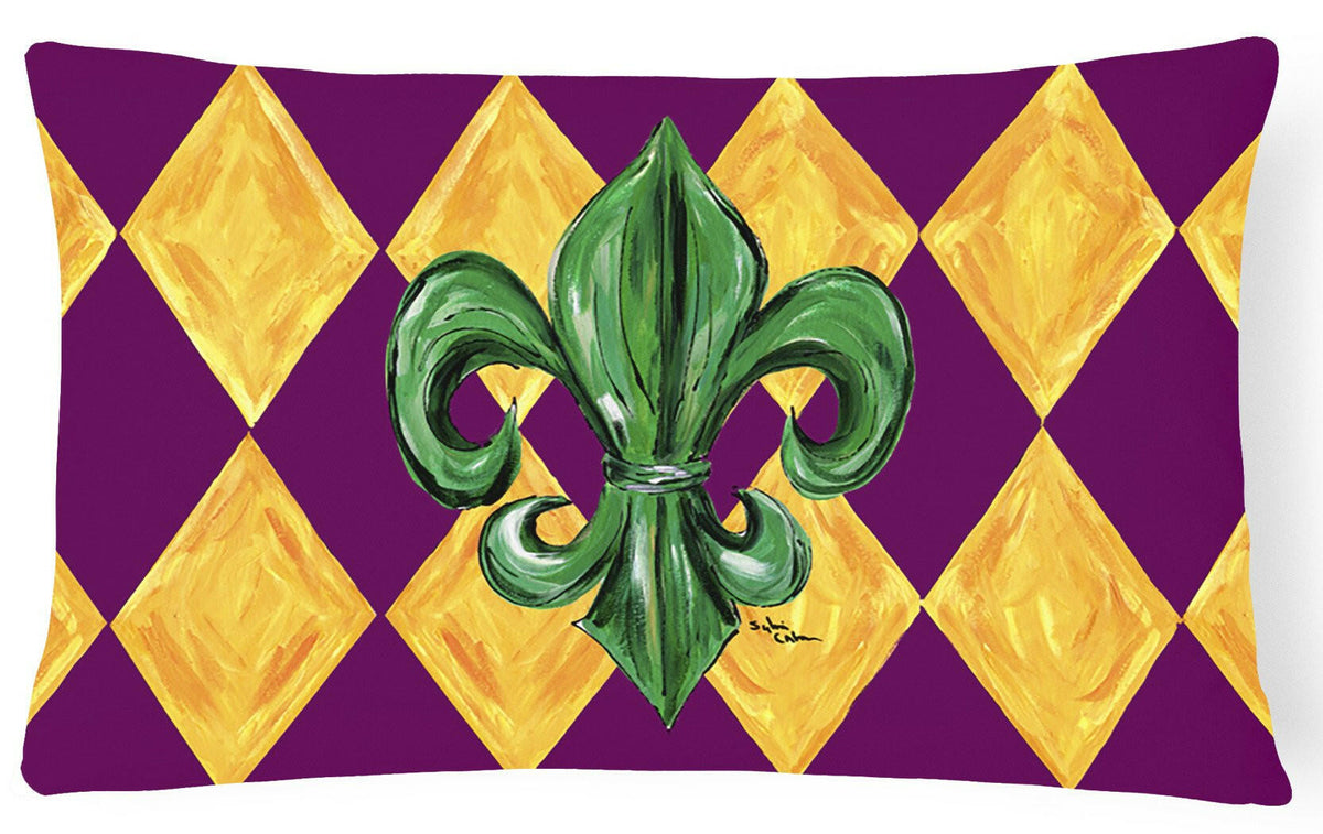 Mardi Gras Fleur de lis Purple Green and Gold   Canvas Fabric Decorative Pillow by Caroline&#39;s Treasures