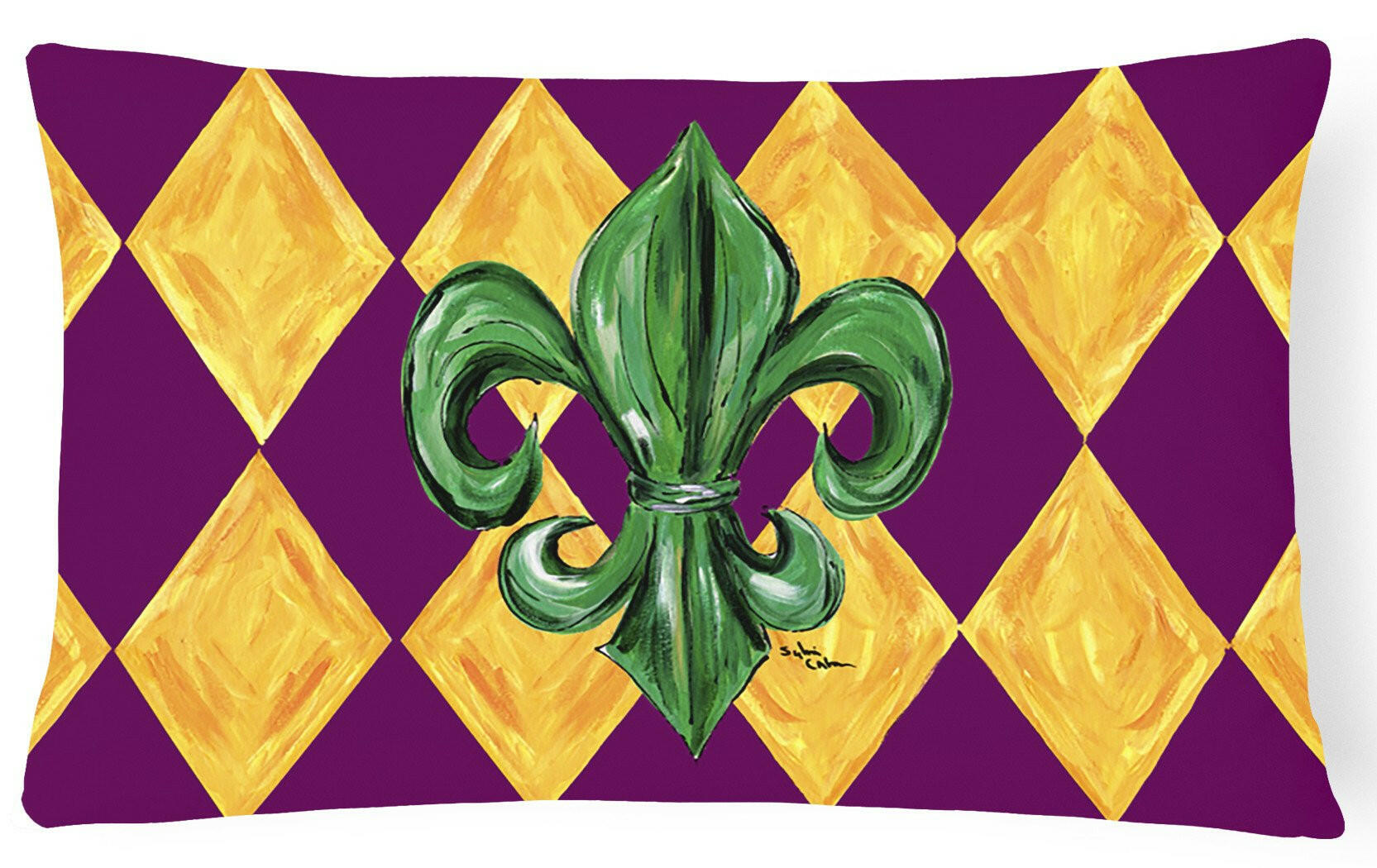 Mardi Gras Fleur de lis Purple Green and Gold   Canvas Fabric Decorative Pillow by Caroline's Treasures