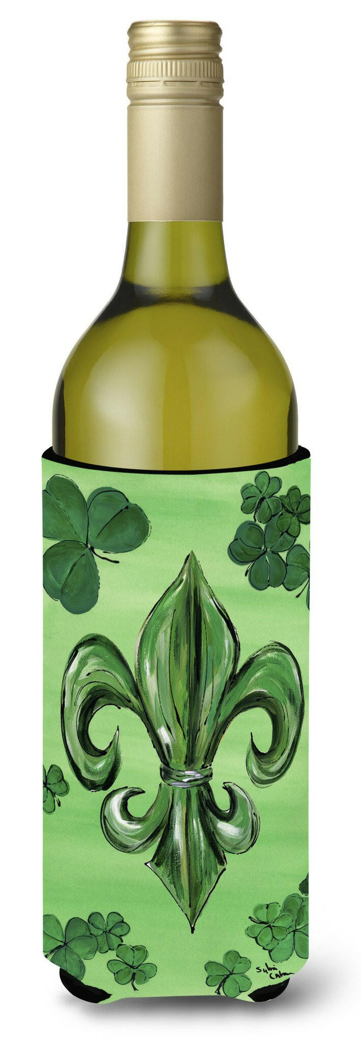 St Patrick's Day Fleur de lis Wine Bottle Beverage Insulator Beverage Insulator Hugger by Caroline's Treasures