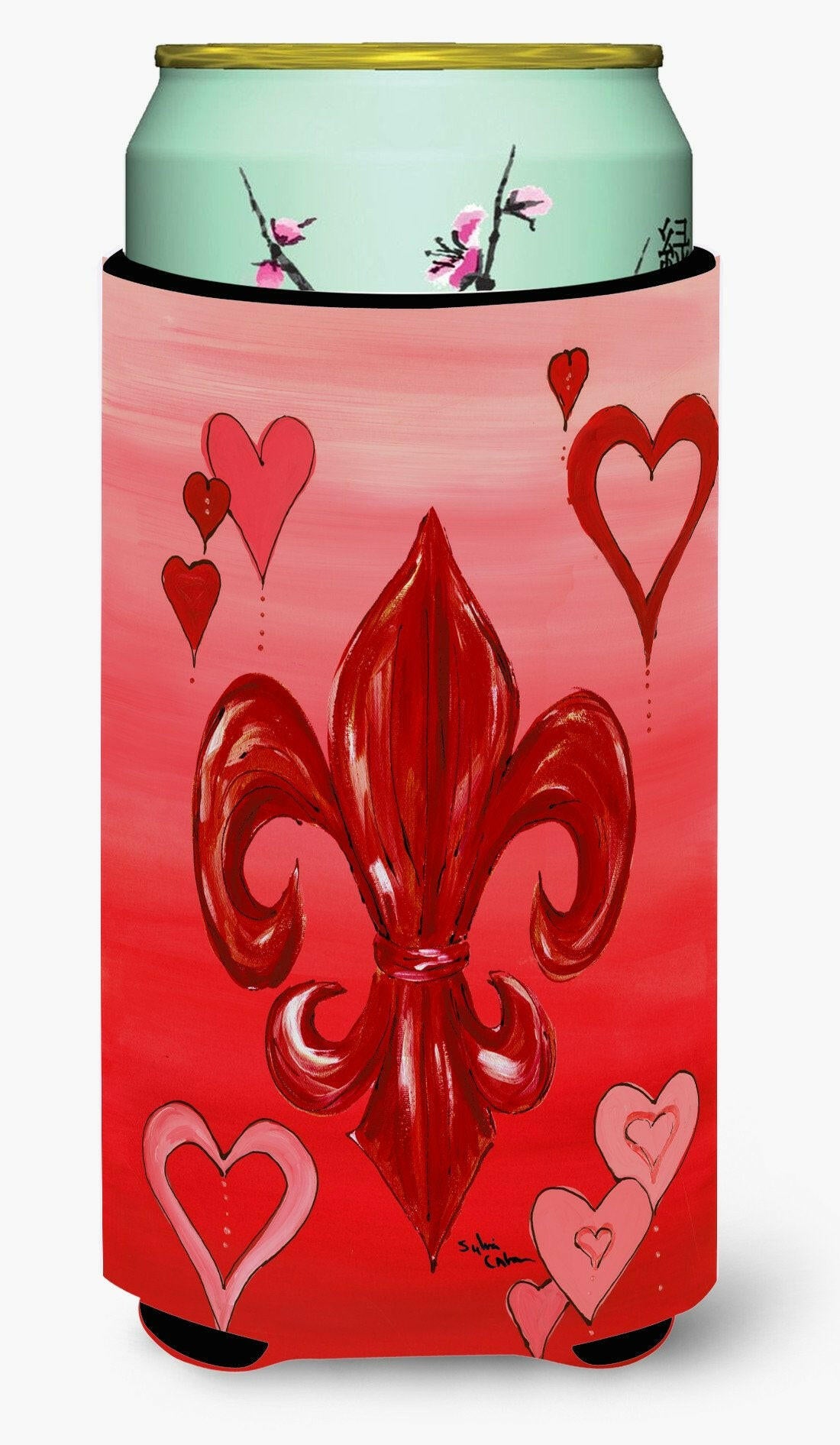 Valentine's Day  Fleur de lis Tall Boy Beverage Insulator Beverage Insulator Hugger by Caroline's Treasures