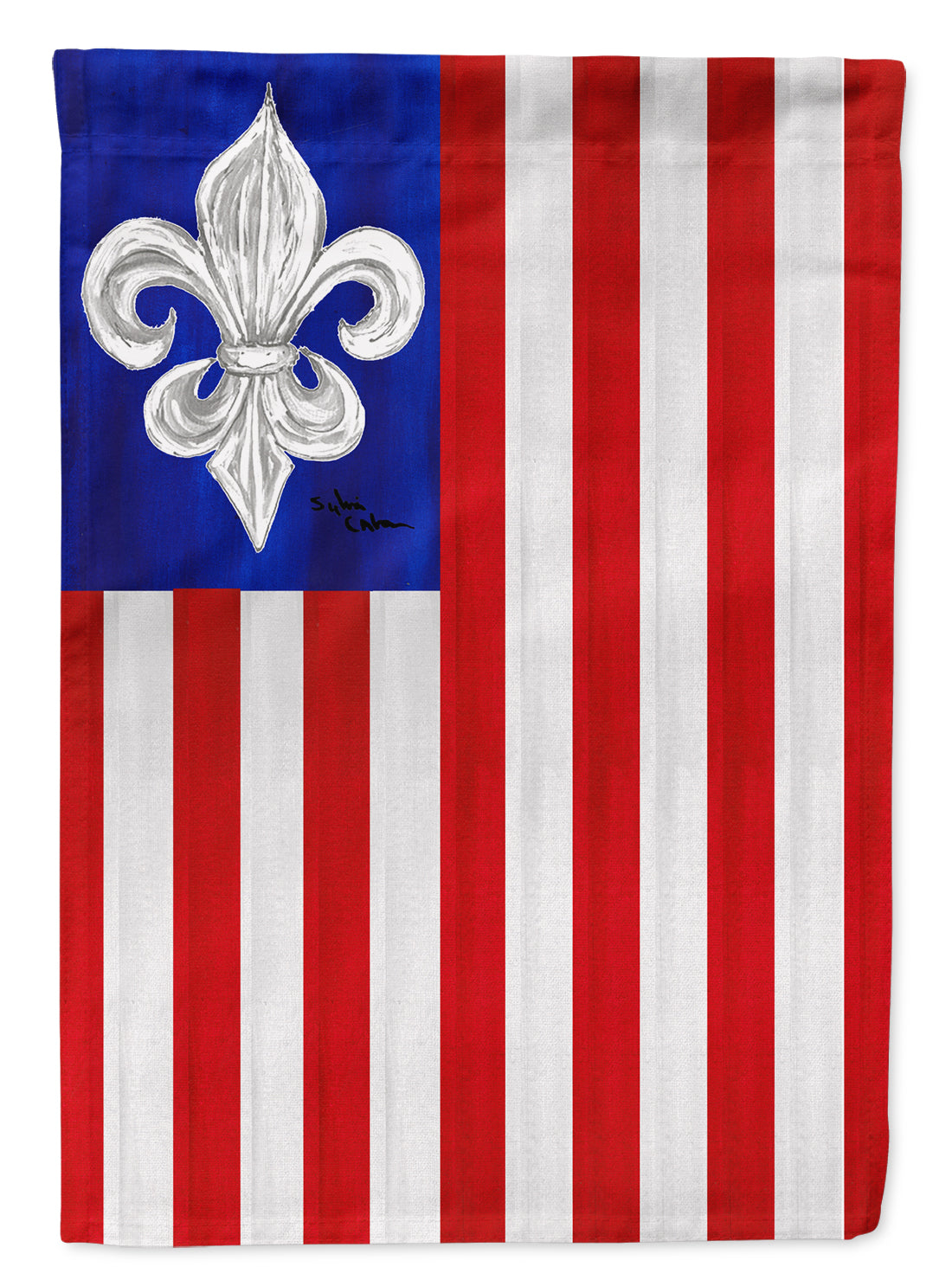 USA Fleur de lis Patriotic American Flag Canvas House Size  the-store.com.
