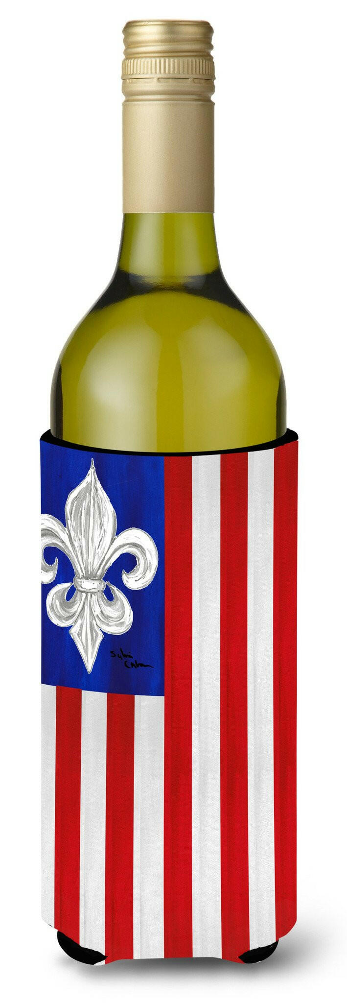 Patriotic Fleur de lis Wine Bottle Beverage Insulator Beverage Insulator Hugger by Caroline&#39;s Treasures