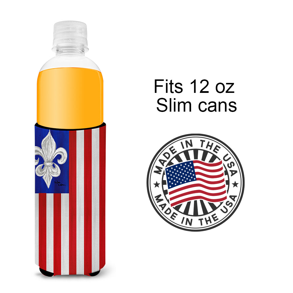 Patriotic Fleur de lis Ultra Beverage Insulators for slim cans 8138MUK.