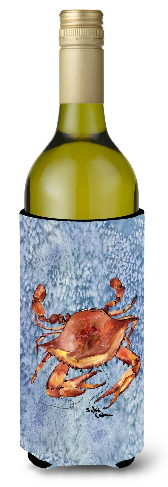 Cooked Crab Cool Blue Water Wine Bottle Beverage Insulator Beverage Insulator Hugger by Caroline&#39;s Treasures