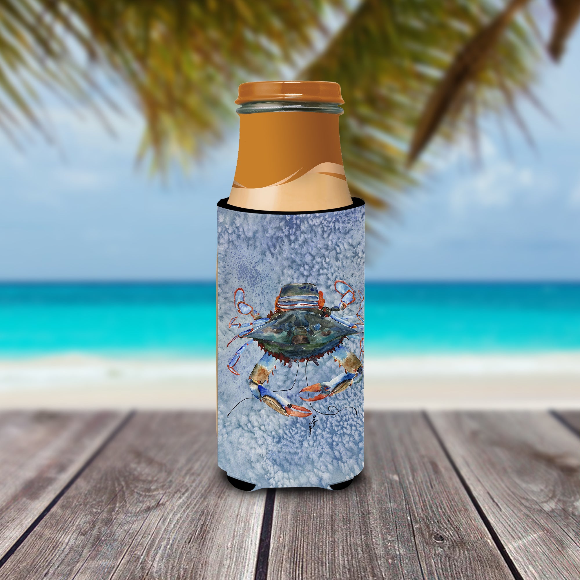 Female Blue Crab Cool Blue Water Ultra Beverage Insulators for slim cans 8149MUK.
