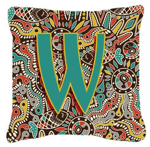 Letter W Retro Tribal Alphabet Initial Canvas Fabric Decorative Pillow CJ2013-WPW1414 by Caroline&#39;s Treasures
