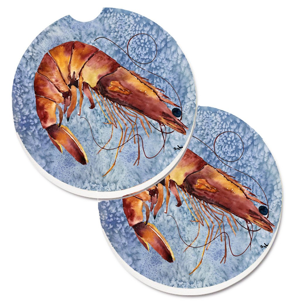 Cooked Shrimp Cool Blue Water Set of 2 Cup Holder Car Coasters 8153CARC by Caroline&#39;s Treasures