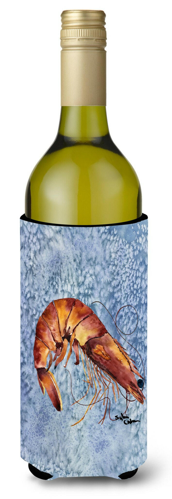 Cooked Shrimp Cool Blue Water Wine Bottle Beverage Insulator Beverage Insulator Hugger by Caroline&#39;s Treasures
