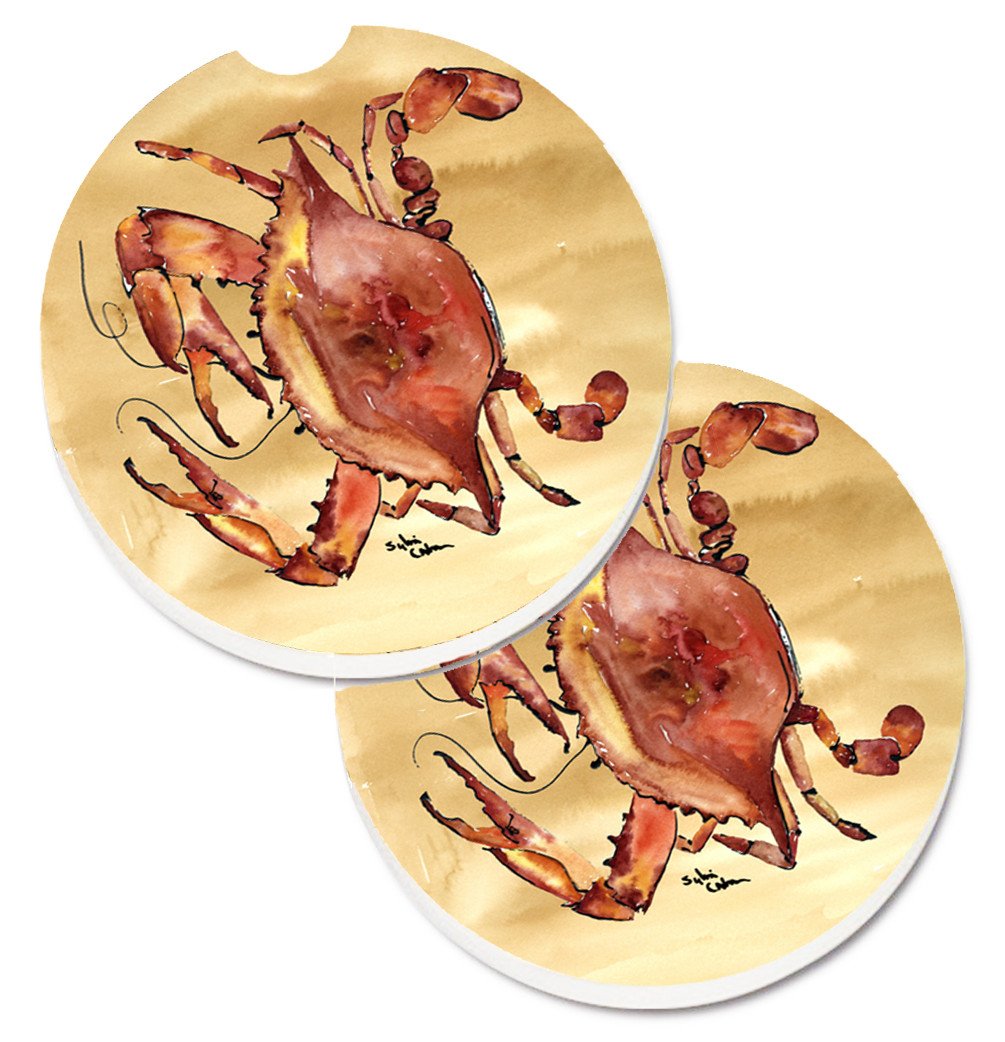 Cooked Crab Sandy Beach Set of 2 Cup Holder Car Coasters 8154CARC by Caroline&#39;s Treasures