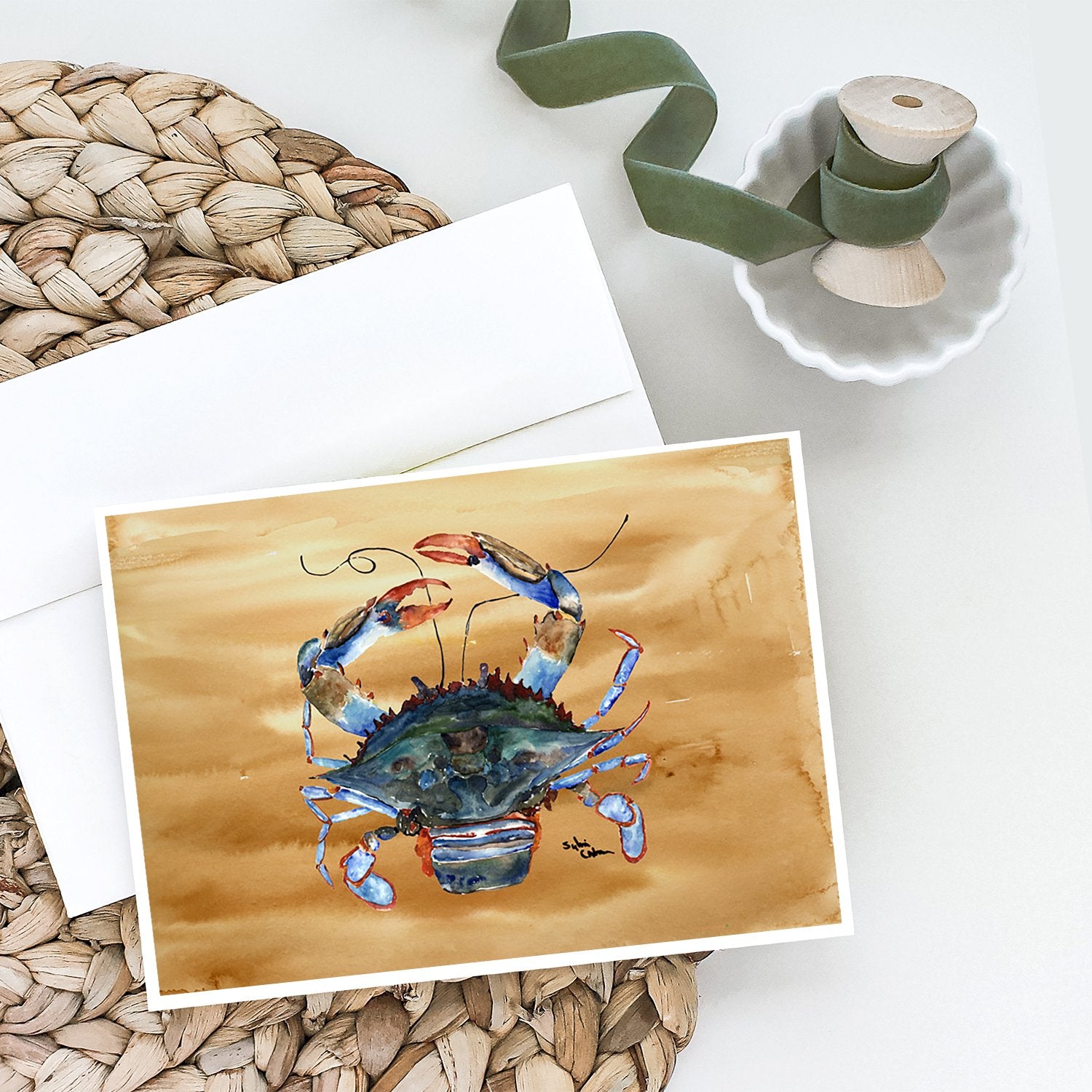Buy this Female Blue Crab Sandy Beach Greeting Cards and Envelopes Pack of 8