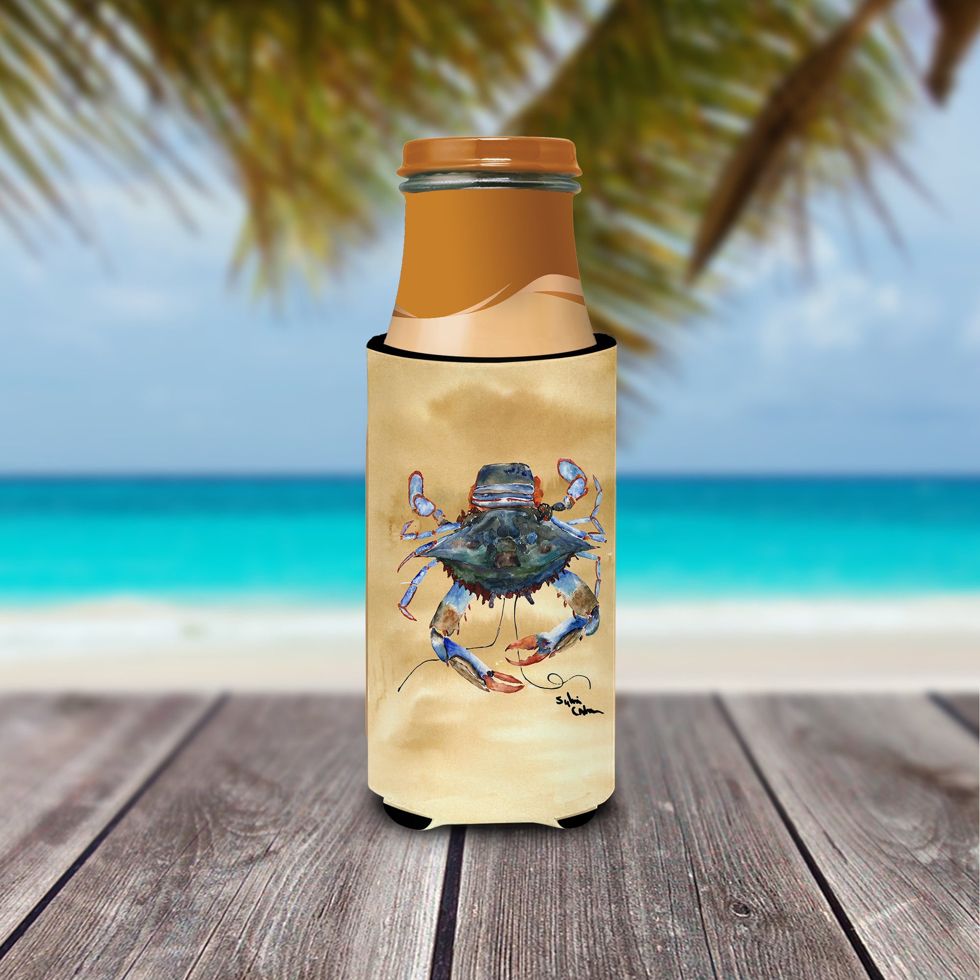 Female Blue Crab Sandy Beach Ultra Beverage Insulators for slim cans 8156MUK.
