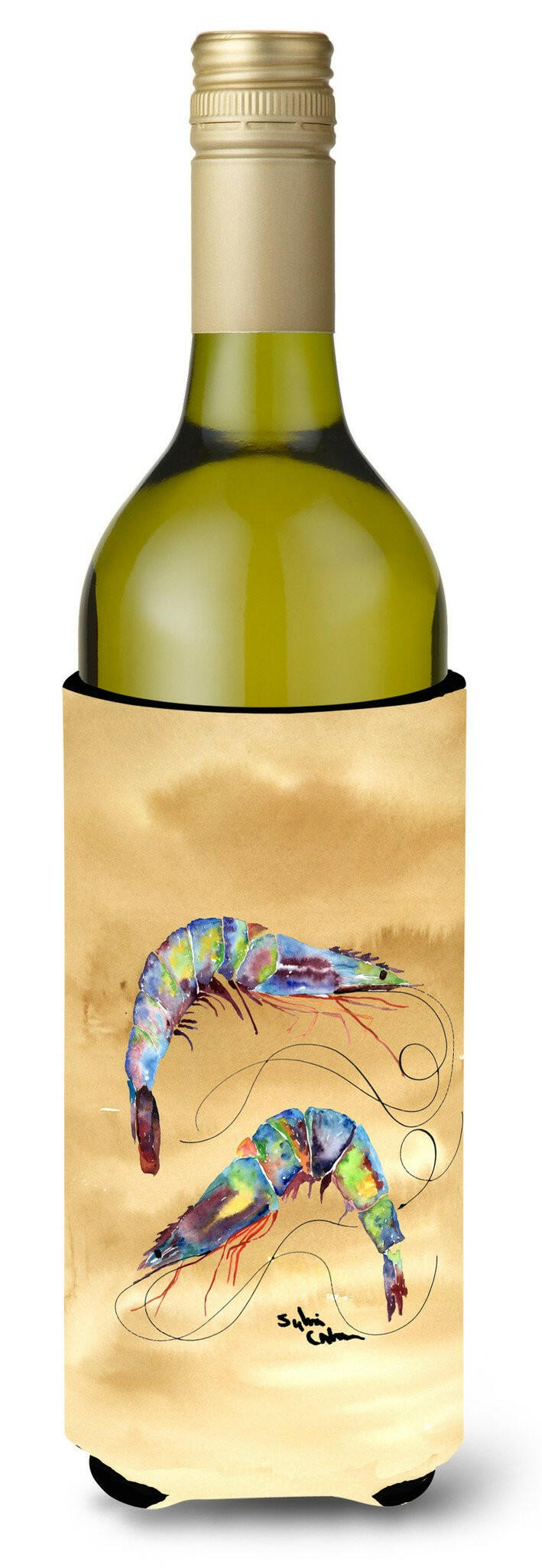 Shrimp  Sandy Beach Wine Bottle Beverage Insulator Beverage Insulator Hugger by Caroline&#39;s Treasures