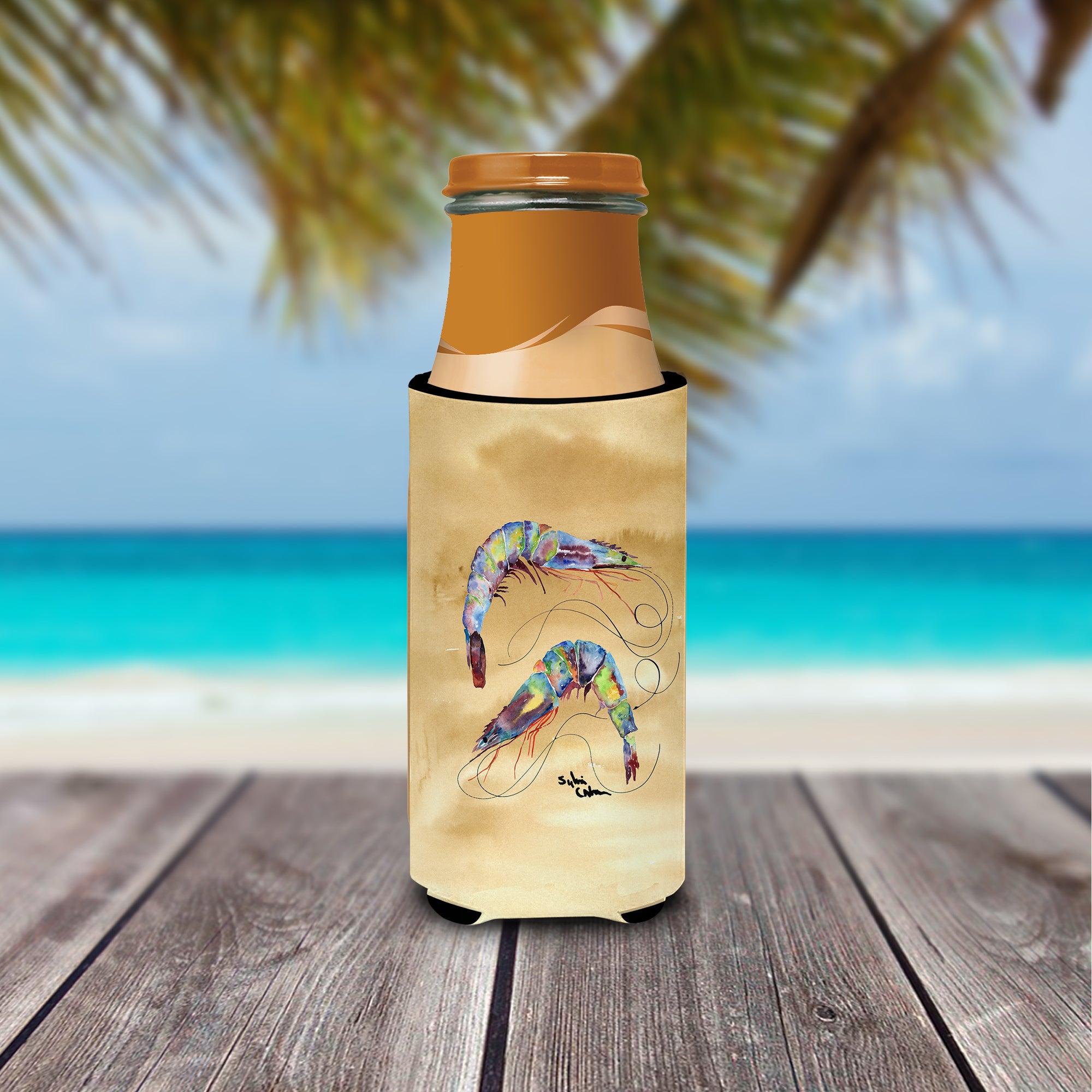 Shrimp  Sandy Beach Ultra Beverage Insulators for slim cans 8158MUK