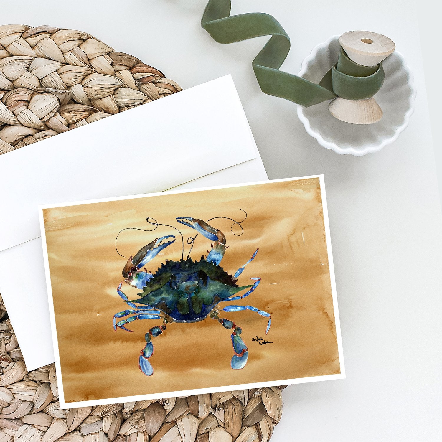 Blue Male Crab  Sandy Beach Greeting Cards and Envelopes Pack of 8 - the-store.com