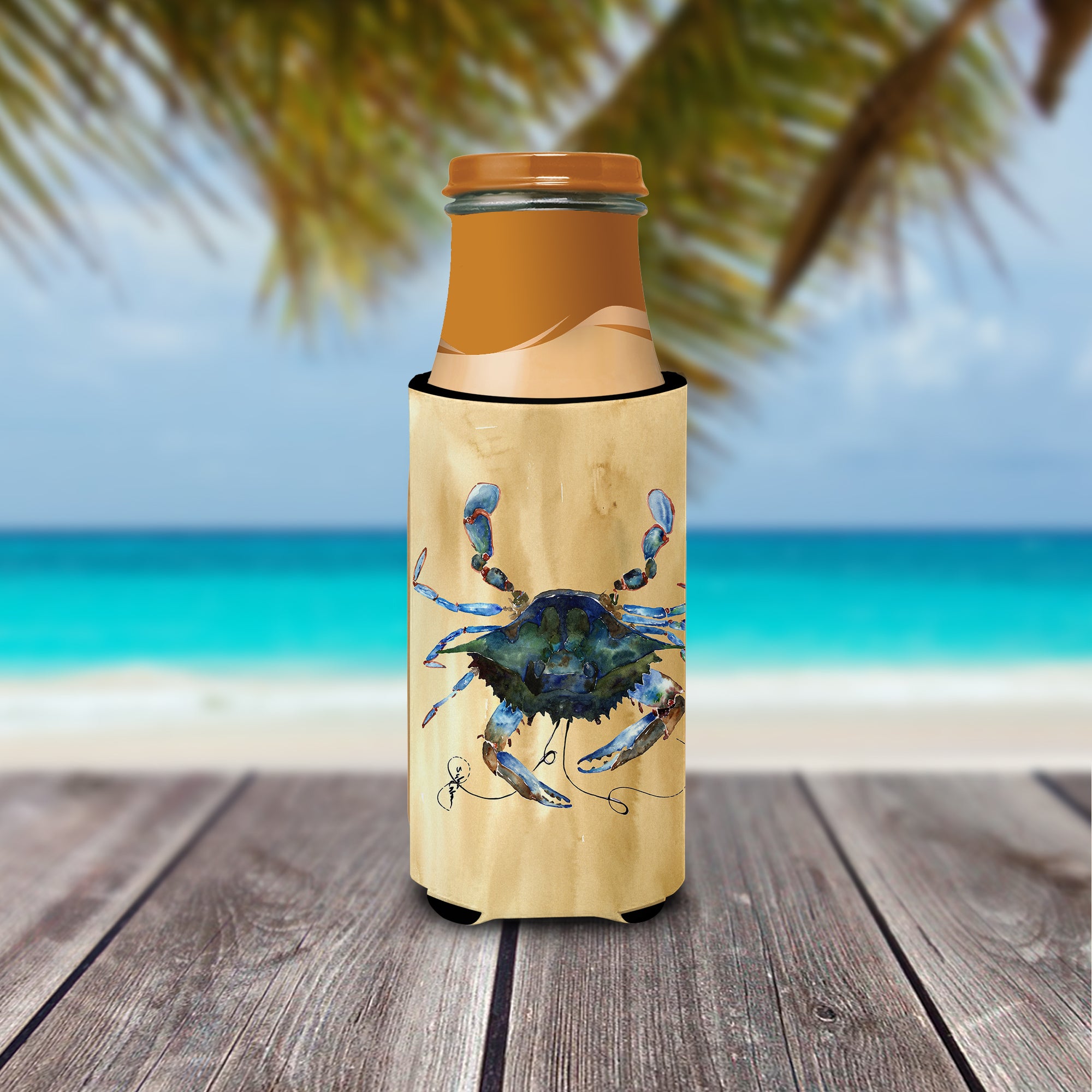 Blue Male Crab  Sandy Beach Ultra Beverage Insulators for slim cans 8159MUK.