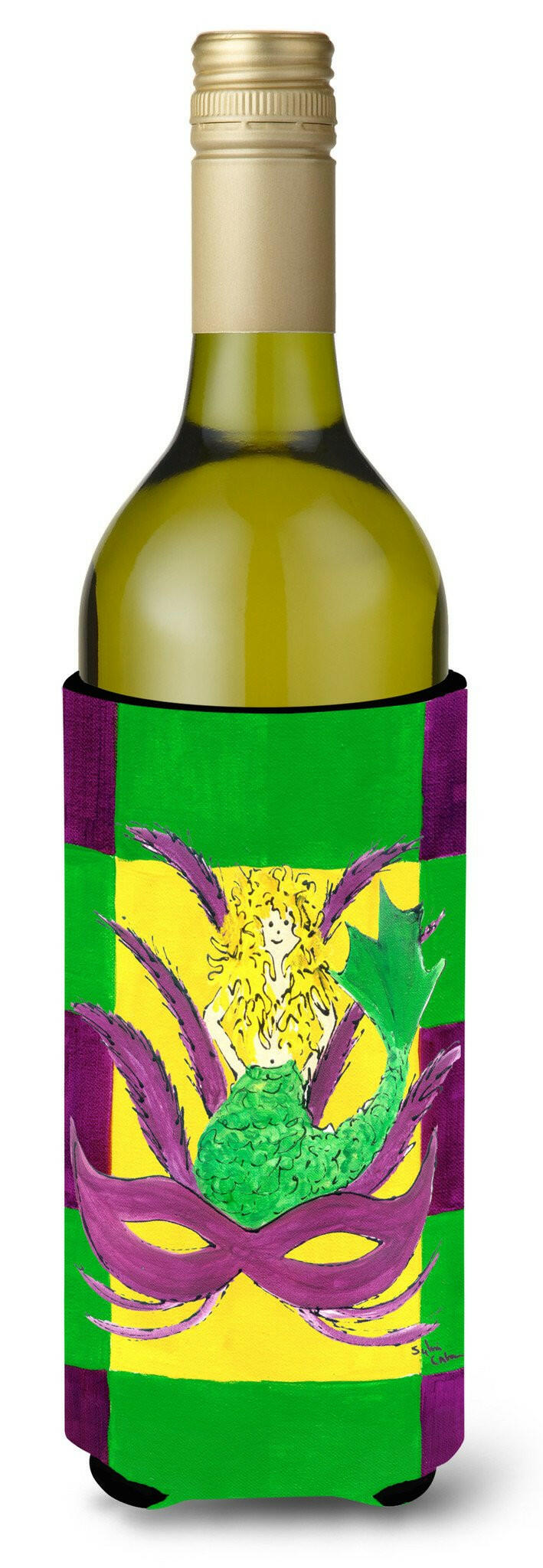 Mardi Gras Blonde Mermad with Mask Wine Bottle Beverage Insulator Beverage Insulator Hugger by Caroline&#39;s Treasures