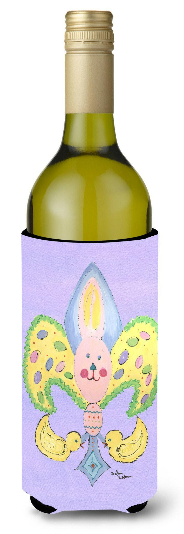Easter Bunny Fleur de lis Wine Bottle Beverage Insulator Beverage Insulator Hugger by Caroline's Treasures