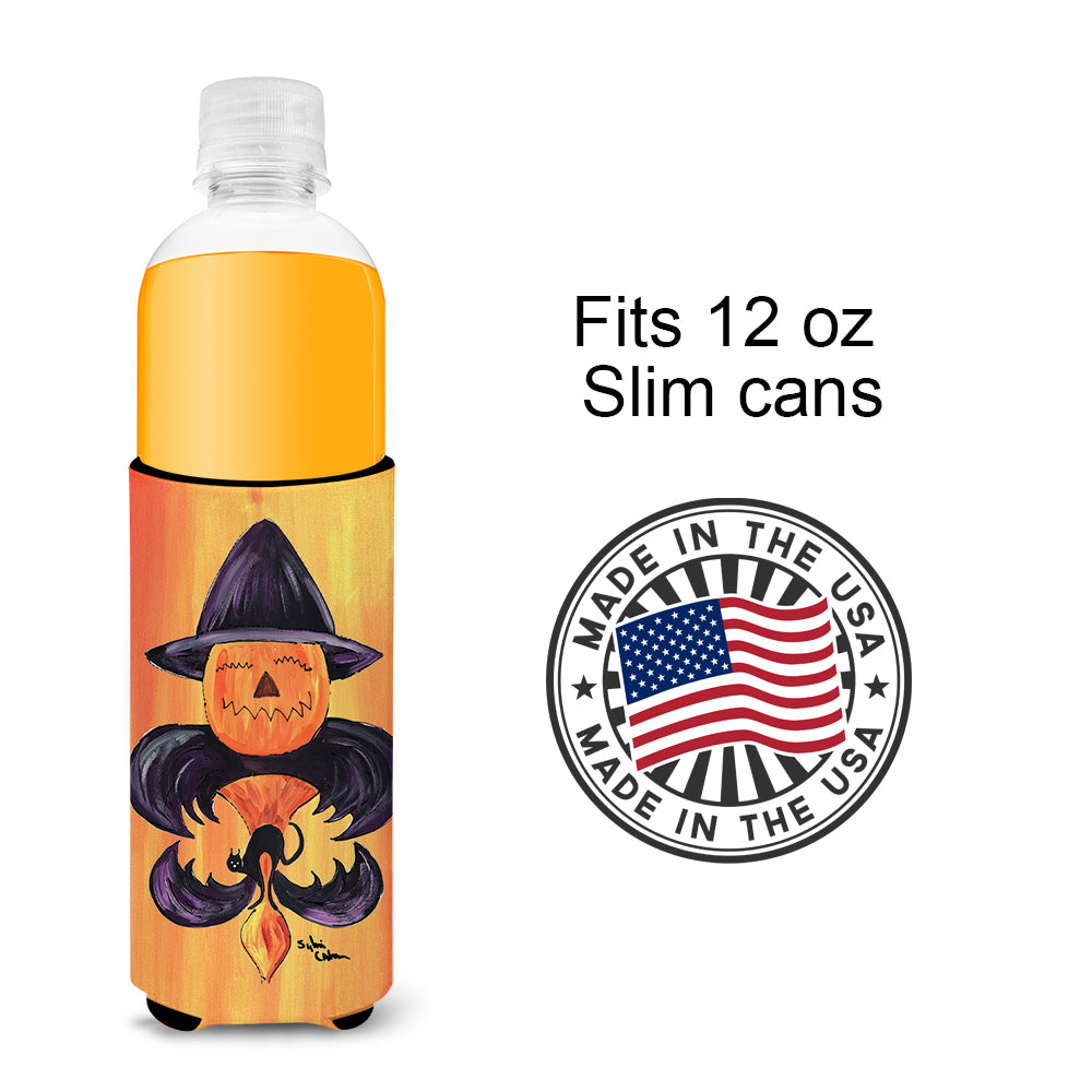Halloween Pumpkin and Bat Fleur de lis Ultra Beverage Insulators for slim cans 8183MUK
