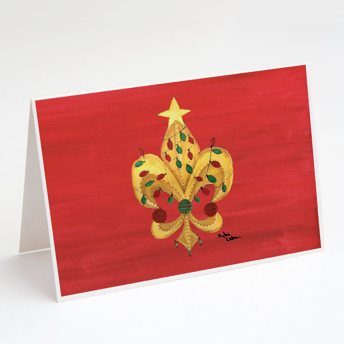 Buy this Christmas Tree with Lights Fleur de lis Greeting Cards and Envelopes Pack of 8