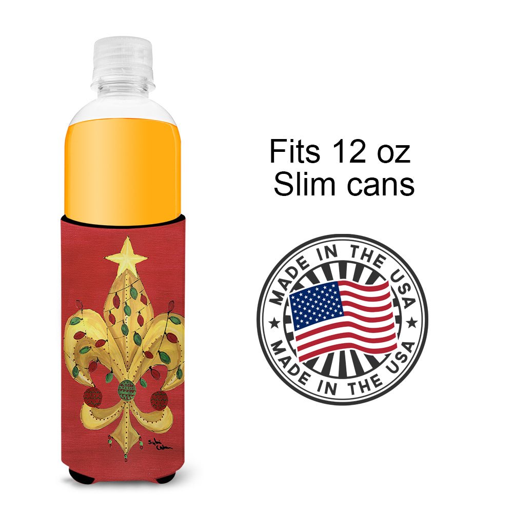 Christmas Tree with Lights Fleur de lis Ultra Beverage Insulators for slim cans 8185MUK.