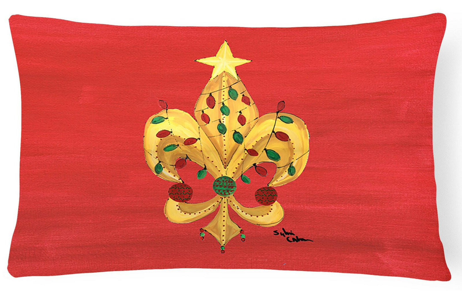 Christmas Fleur de lis Tree with lights   Canvas Fabric Decorative Pillow by Caroline's Treasures
