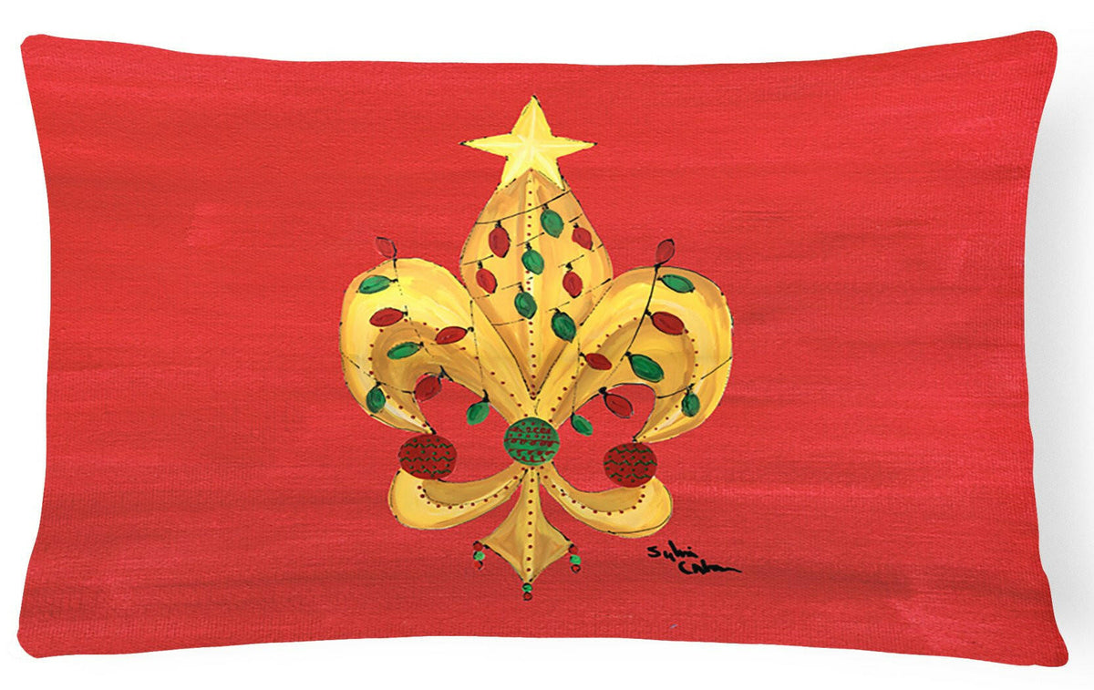 Christmas Fleur de lis Tree with lights   Canvas Fabric Decorative Pillow by Caroline&#39;s Treasures