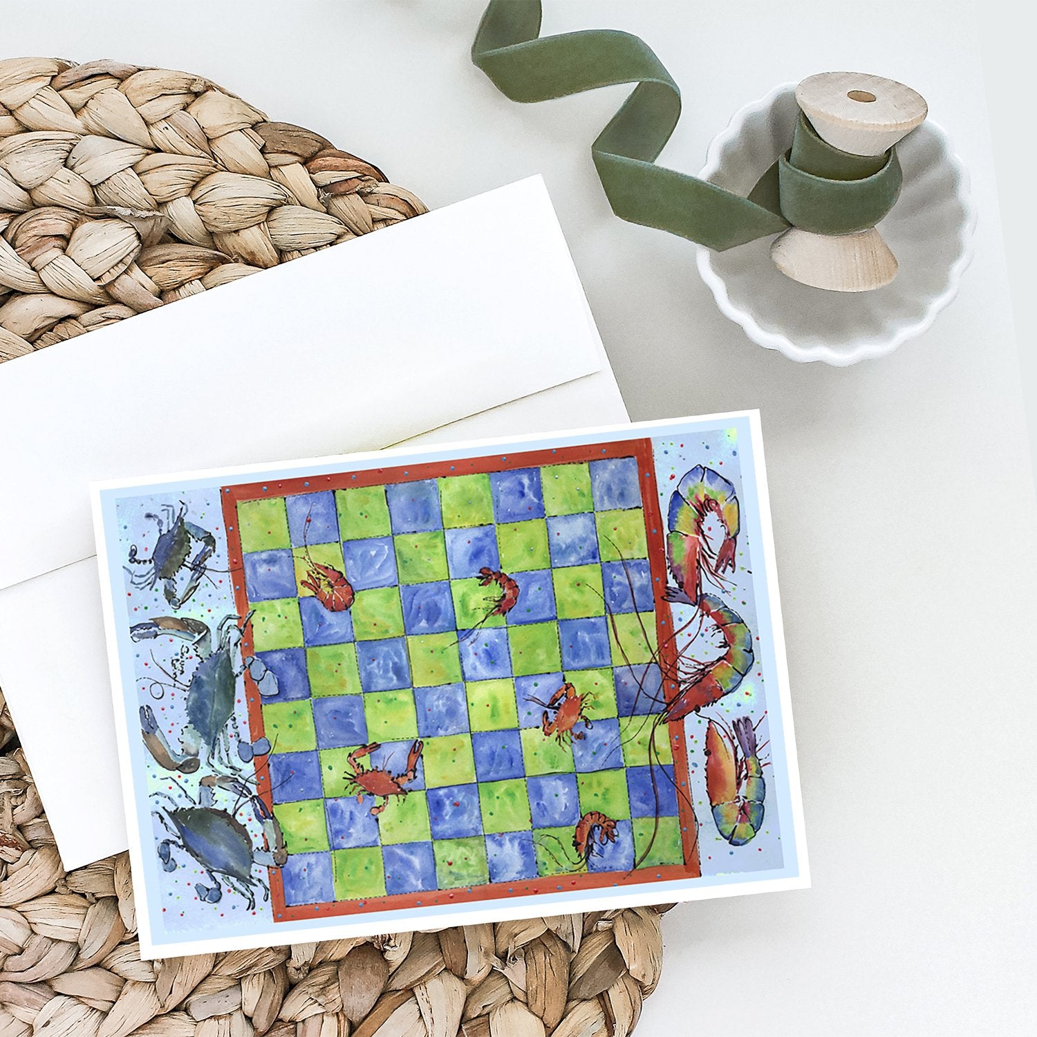 Buy this Crab and Shrimp Checkerboard Greeting Cards and Envelopes Pack of 8