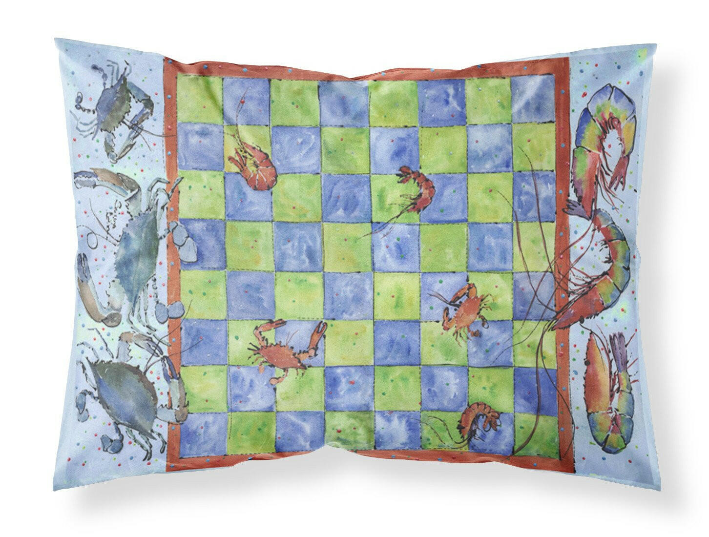 Crab and Shrimp Checkerboard Moisture wicking Fabric standard pillowcase by Caroline's Treasures