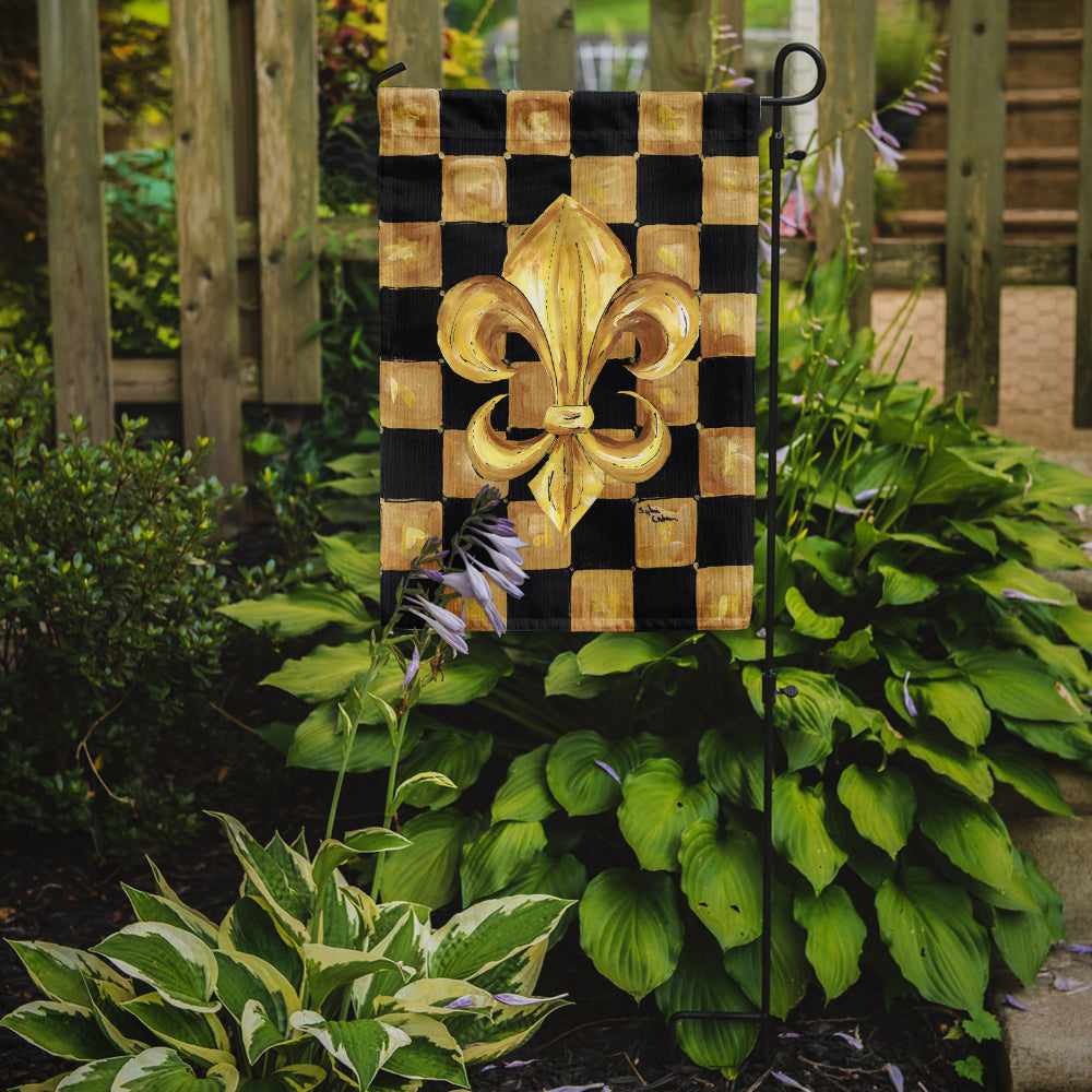 Black and Gold Fleur de lis checkered Flag Garden Size