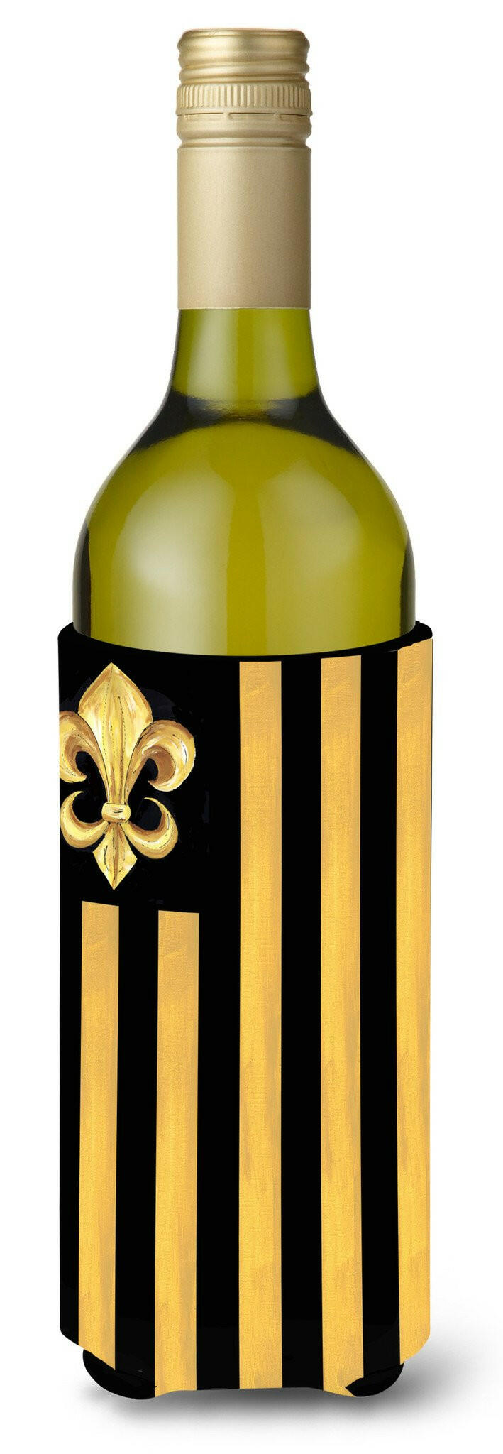 Black Gold Fleur de lis Nation Wine Bottle Beverage Insulator Beverage Insulator Hugger by Caroline&#39;s Treasures