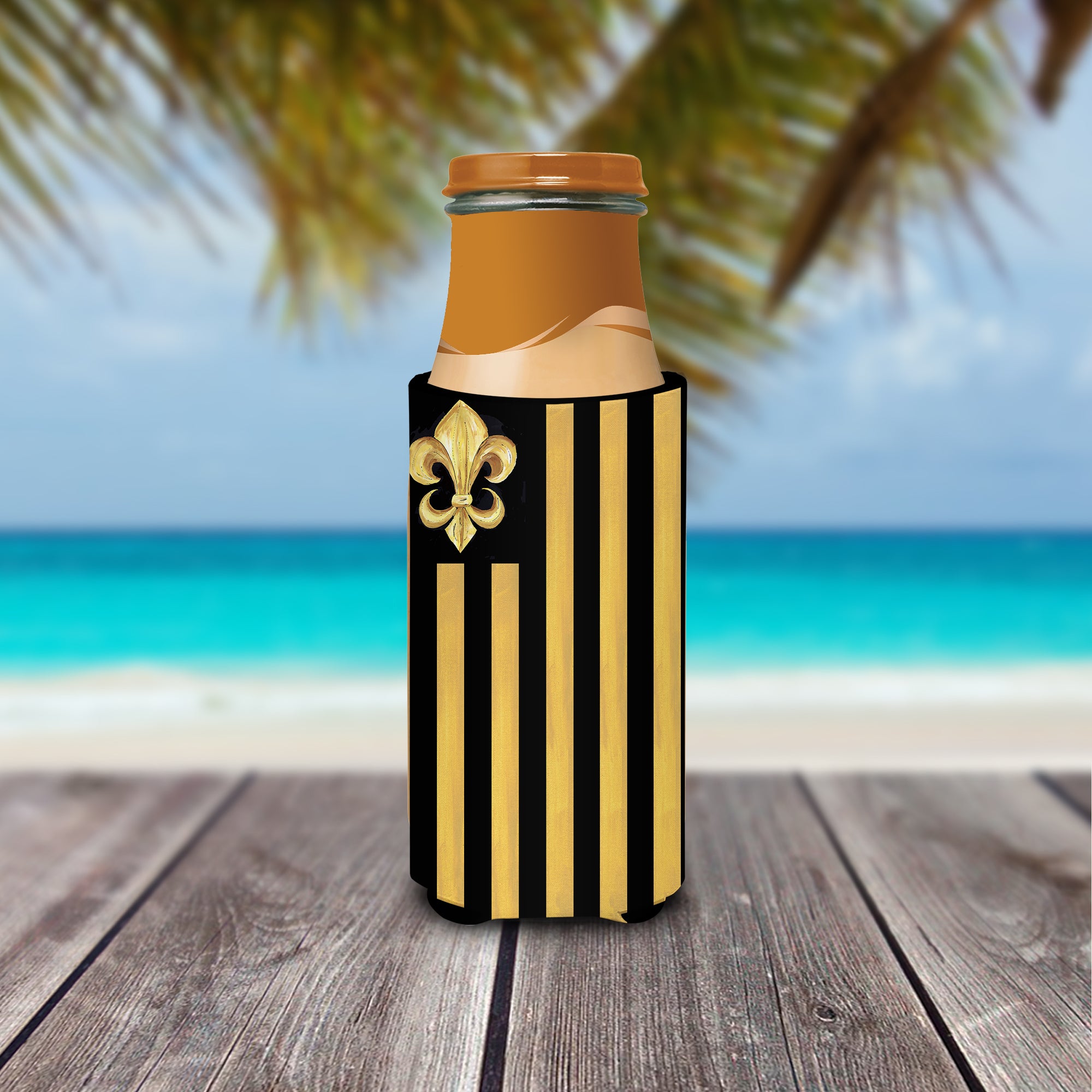 Black Gold Fleur de lis Nation Ultra Beverage Insulators for slim cans 8198MUK.