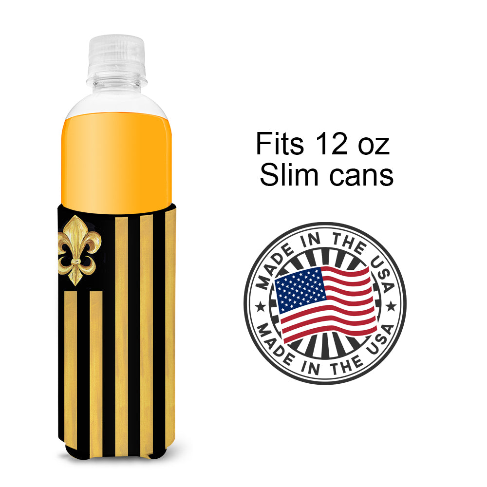 Black Gold Fleur de lis Nation Ultra Beverage Insulators for slim cans 8198MUK