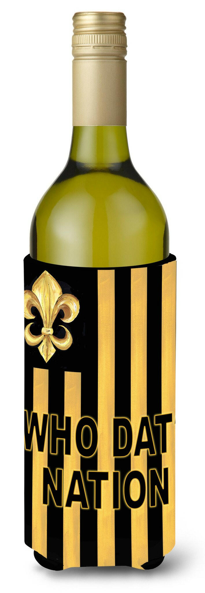 Black Gold Fleur de lis Wine Bottle Beverage Insulator Beverage Insulator Hugger by Caroline&#39;s Treasures