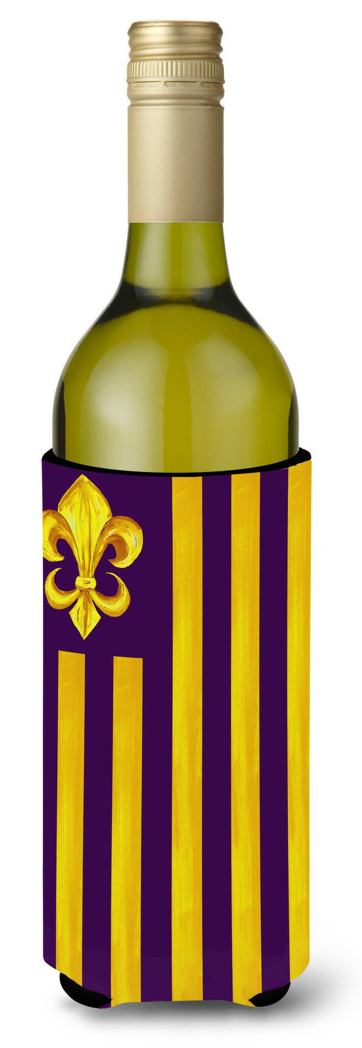 Purple and Gold Fleur de lis Wine Bottle Beverage Insulator Beverage Insulator Hugger by Caroline&#39;s Treasures