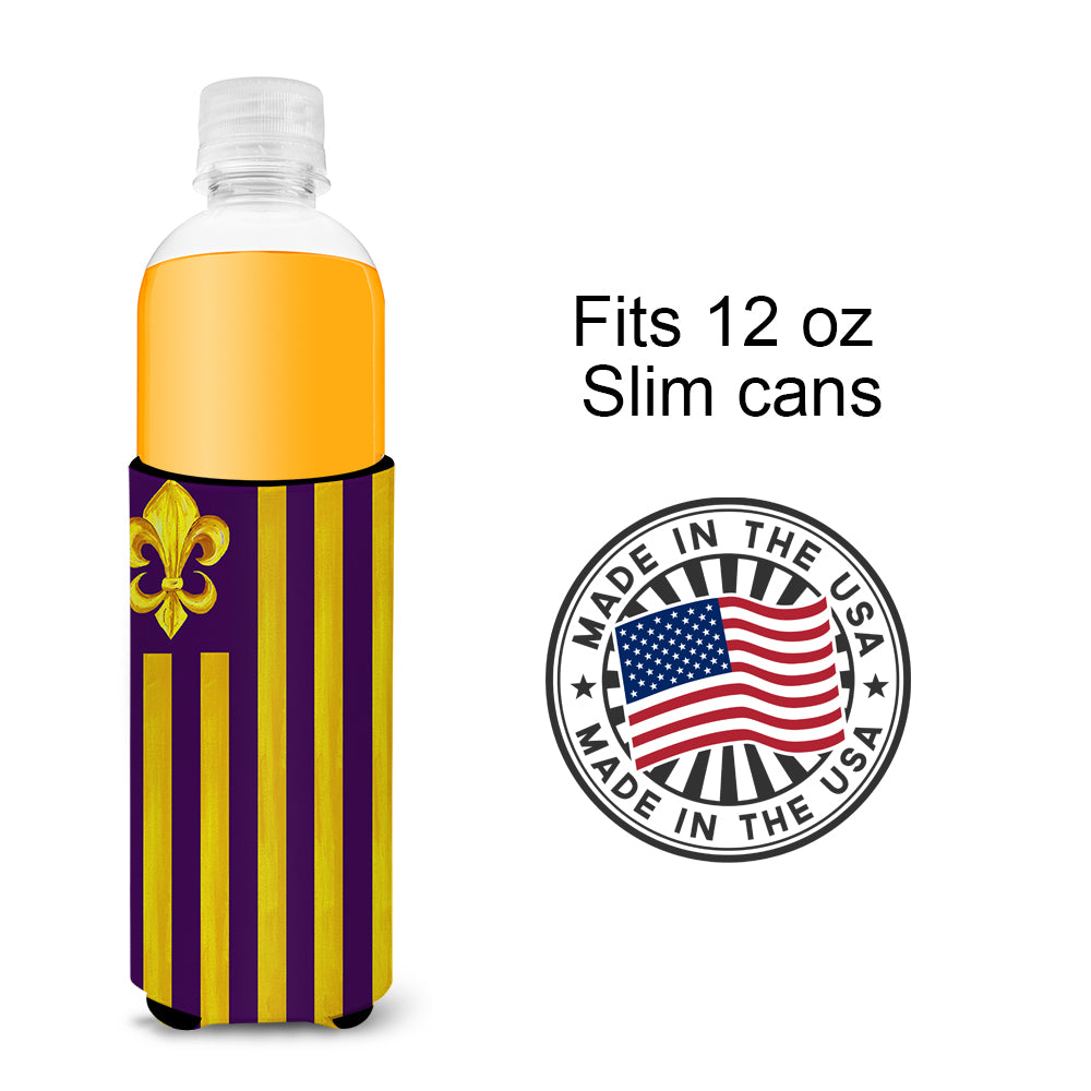 Purple and Gold Fleur de lis Ultra Beverage Insulators for slim cans 8201MUK.